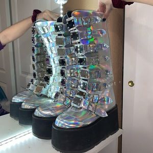 holographic demonia platform boots